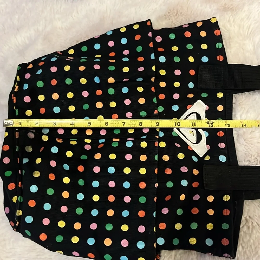 Roxy Black Multi Color Polka Dot Canvas Grocery Tote Book Laptop Beach Pool Bag